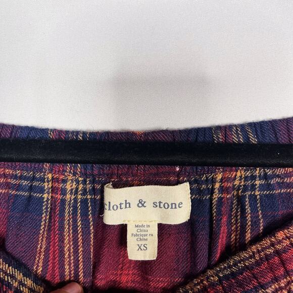 Cloth & Stone XSmall XS Red Blue Plaid Off The Shoulder Blouse Top Long Sleeve - Picture 5 of 7